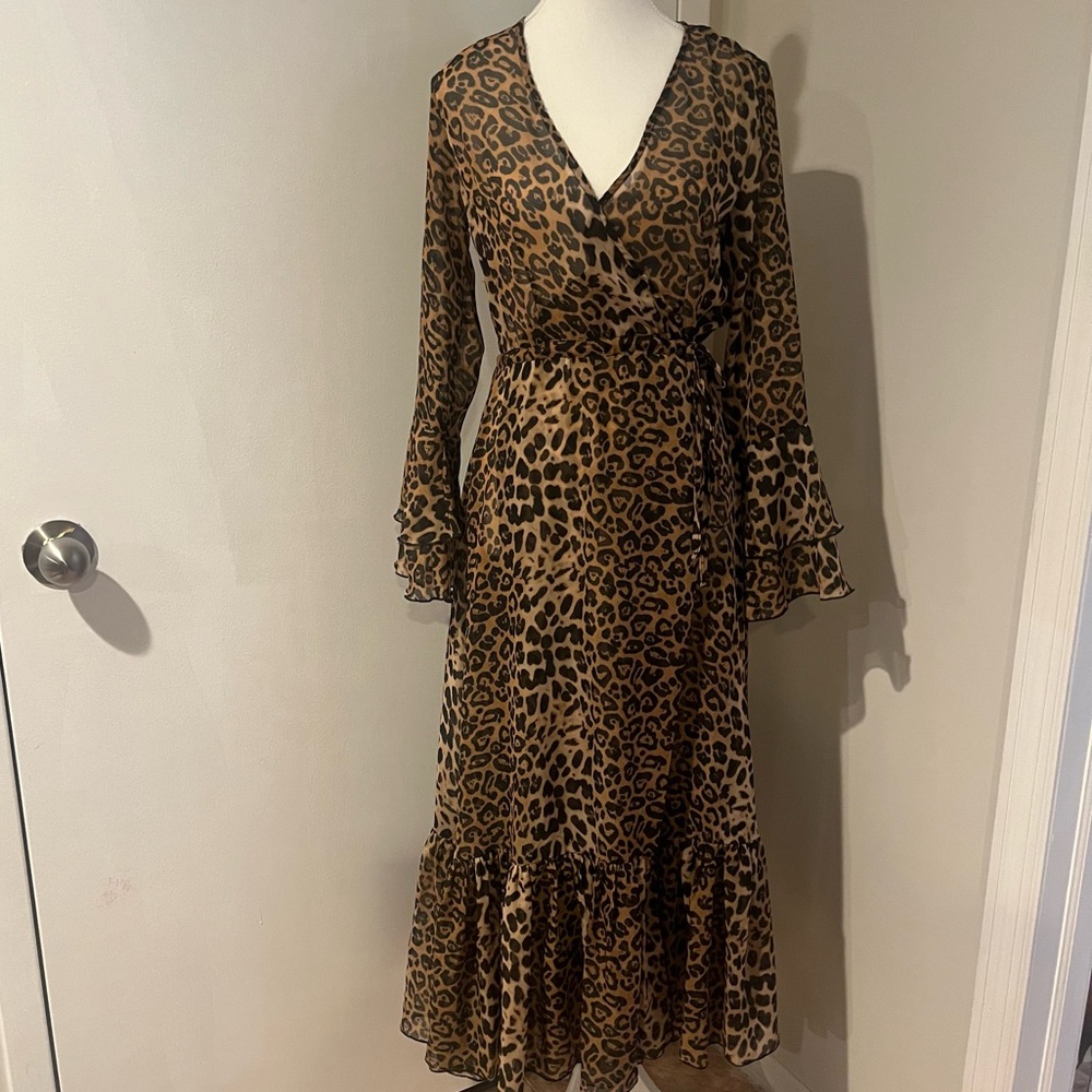 Chiffon Leopard Print Maxi Dress